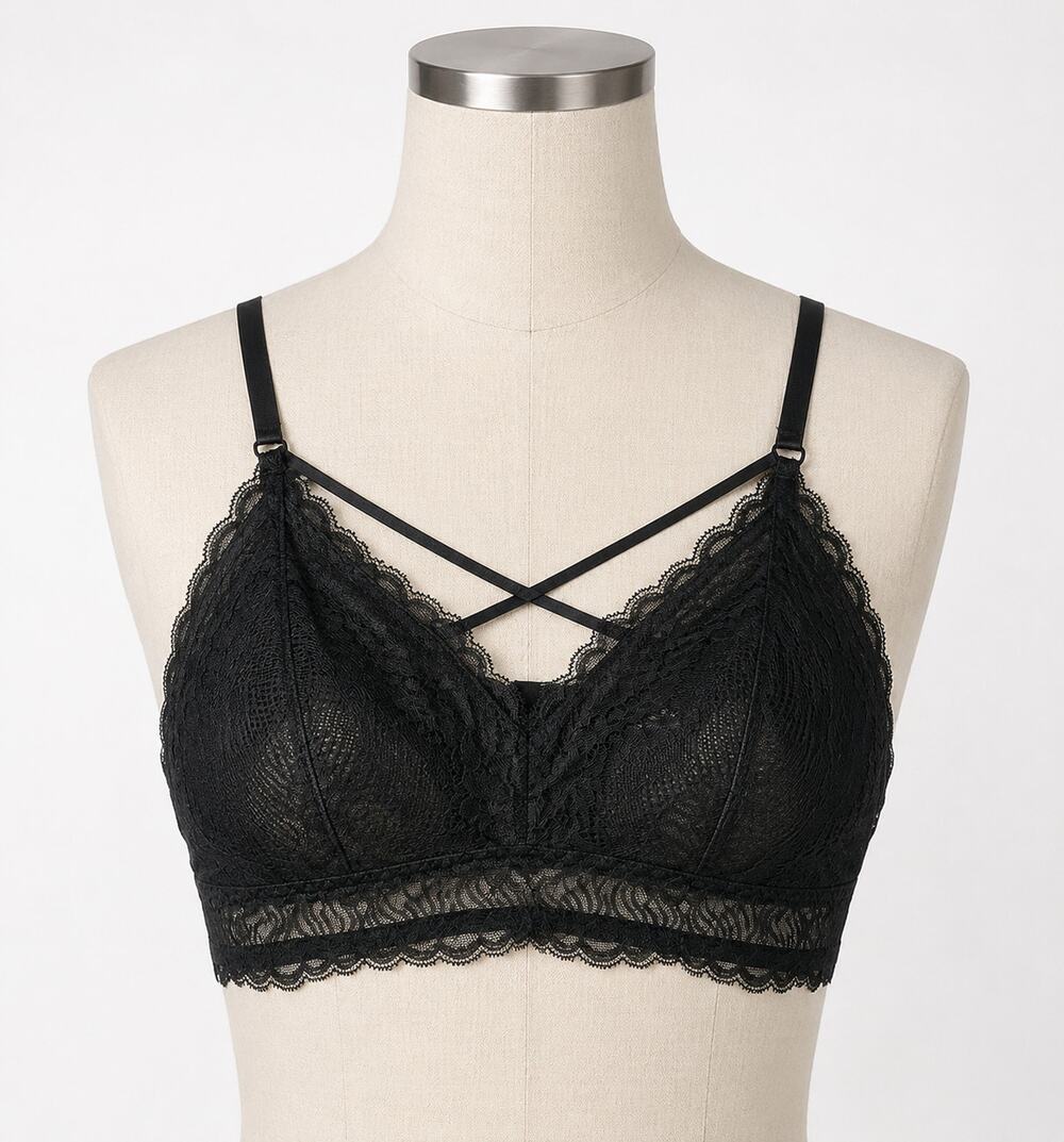 Black Sexy Bra Criss Cross Front X Strappy 3XL